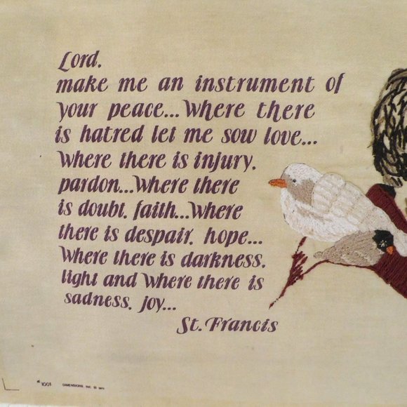 Vintage Finished St. Francis Inspiration Prayer Crewel Needlework - Picture 2 of 8